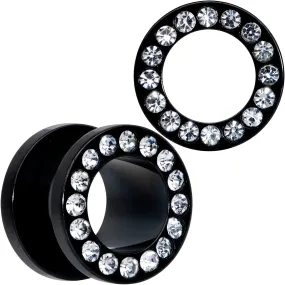 00 Gauge Clear Gem Black Anodized Screw Fit Tunnel Plug Set