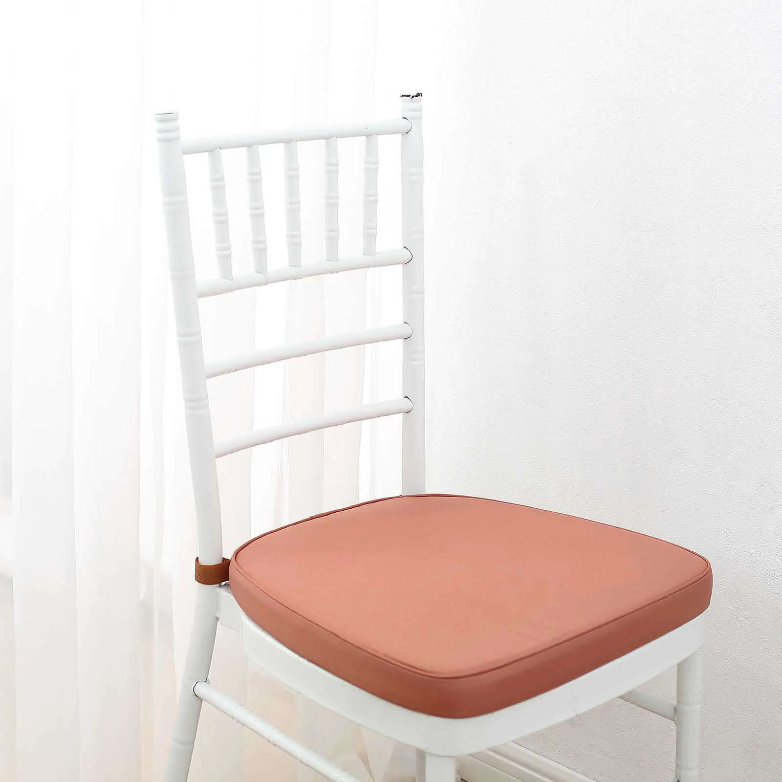 1.5" Thick Terracotta (Rust) Chiavari Chair Pad, Memory Foam Seat Cushion With Ties and Removable Cover