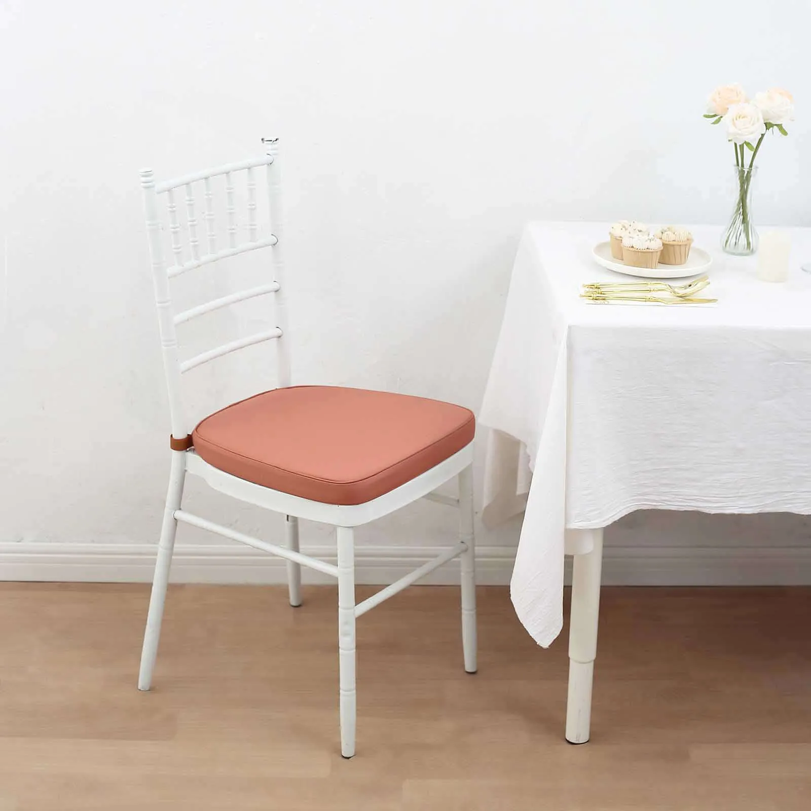 1.5" Thick Terracotta (Rust) Chiavari Chair Pad, Memory Foam Seat Cushion With Ties and Removable Cover