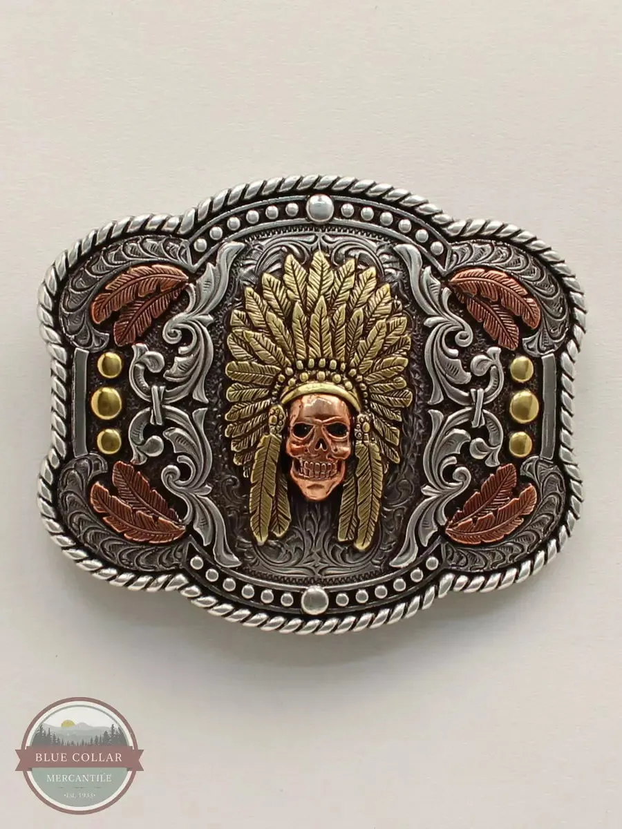 37600 Rope Edge Feather Skull Chief Belt Buckle