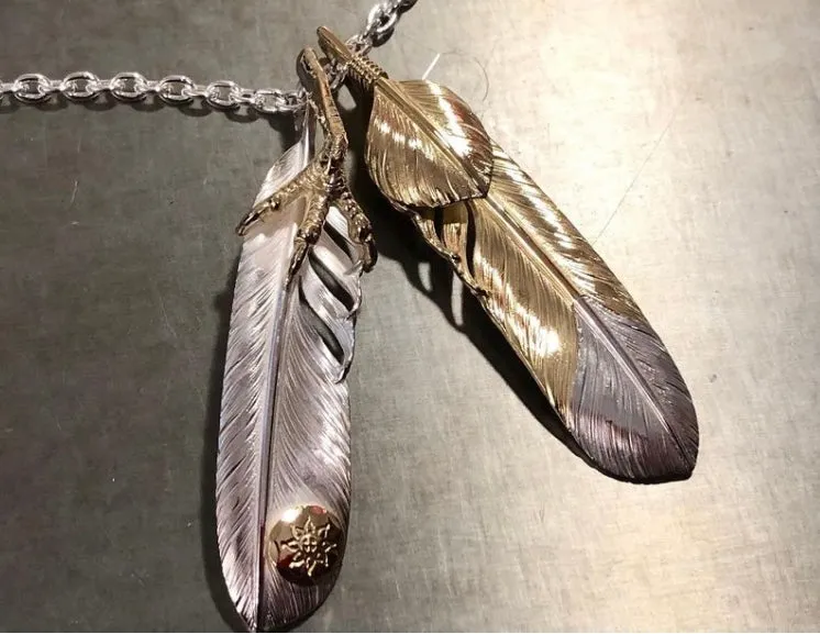 Albatory 18K Gold Claw Gold Point Feather Pendant L