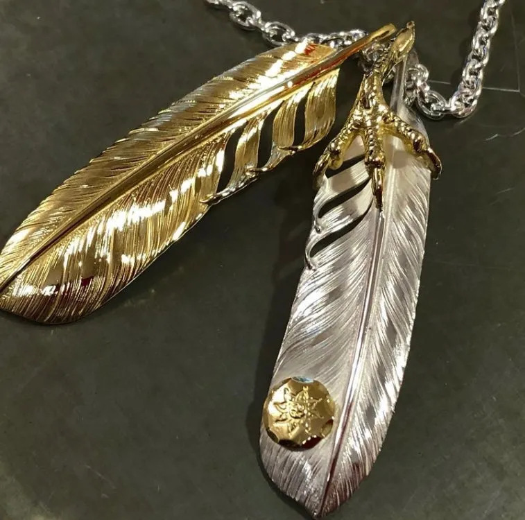 Albatory 18K Gold Claw Gold Point Feather Pendant L