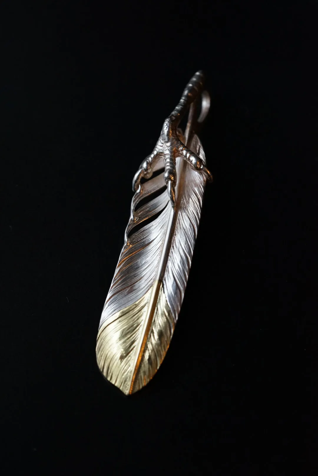 Albatory Silver Claw Tip Gold Feather Pendant L