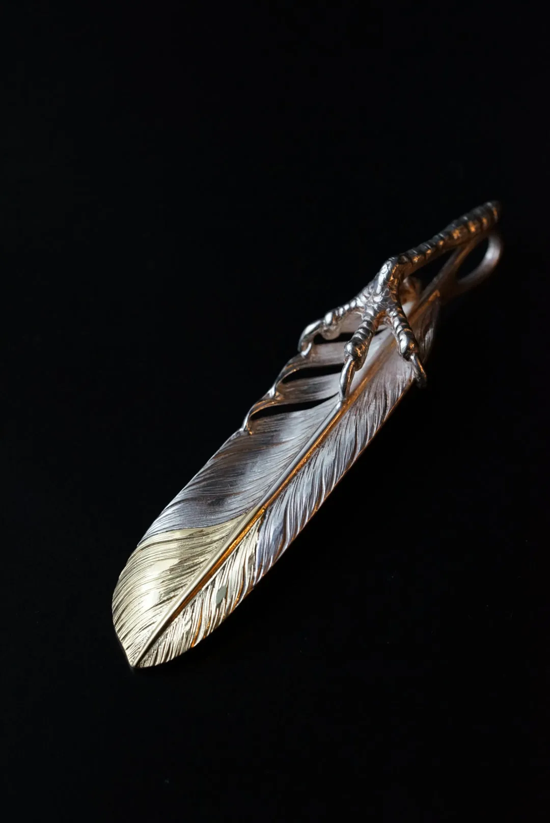 Albatory Silver Claw Tip Gold Feather Pendant L