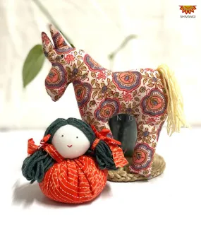 Brown Handcrafted Cotton Fabric Doll and Horse Toys !!!