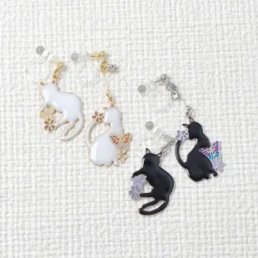 Cat and Butterfly Invisible Clip On Earrings