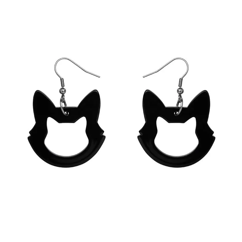 Cat Head Solid Resin Drop Earrings - Black