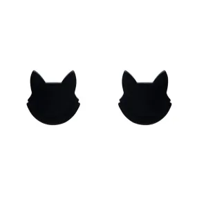 Cat Head Solid Resin Stud Earrings - Black