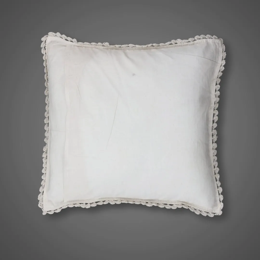 Crochet Cotton Square Cushion Cover With A Geometric Pattern In White | Set Of 1/2/4 | 16" x 16" | Handmade In India