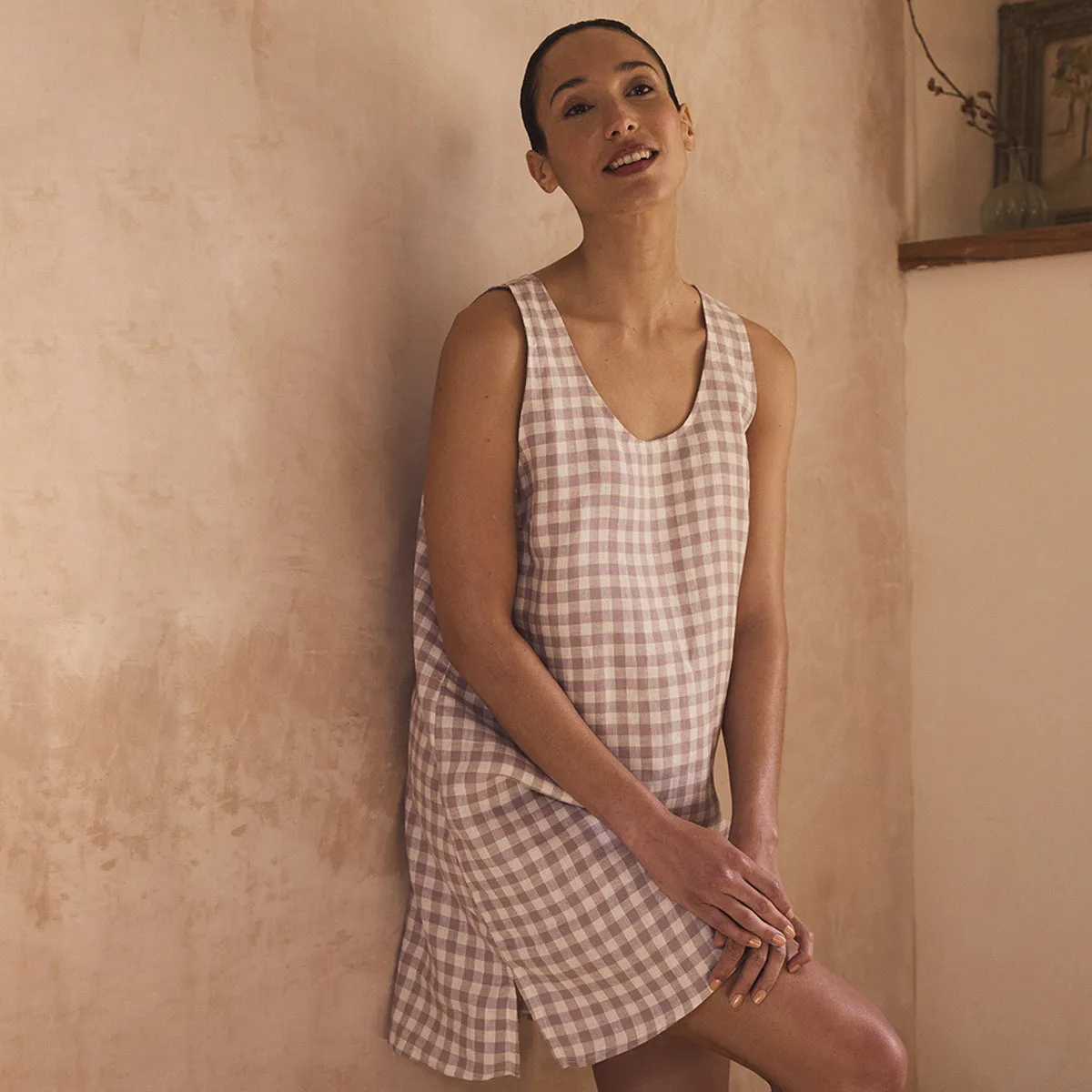 Elderberry Gingham Linen Night Dress