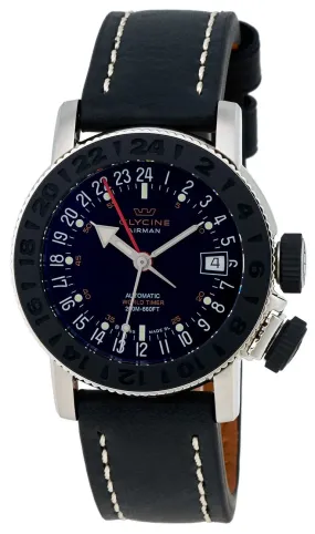 Glycine Airman 18 Sphair Automatic GMT World Timer Steel Mens Strap Watch 3928.191 LB9B