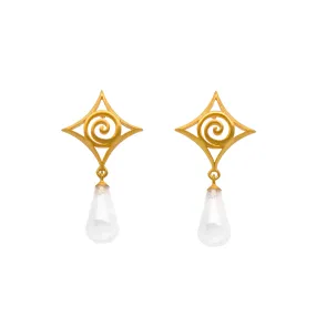 Gratitude Cabochon Drop Rainbow Moonstone Wire Earrings 24K Gold Vermeil