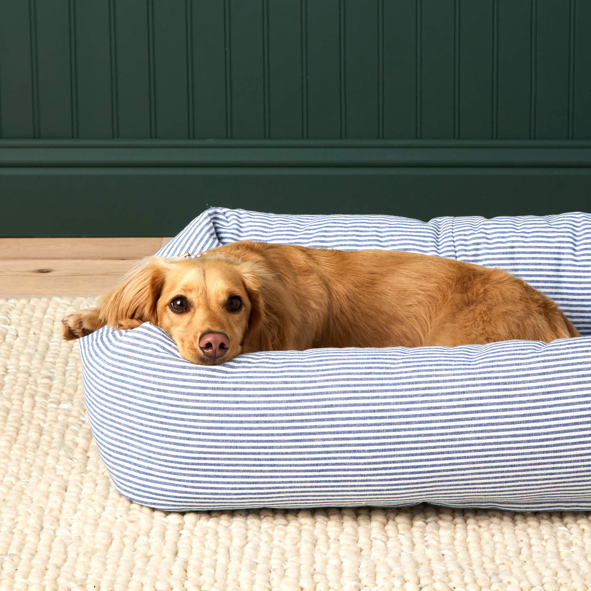 Lake Blue Stripe Bolster Dog Bed