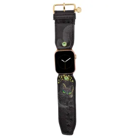 Limited Edition - Lucky the Cat on Black Calfskin Watchband (All Sizes, All Watch Types)