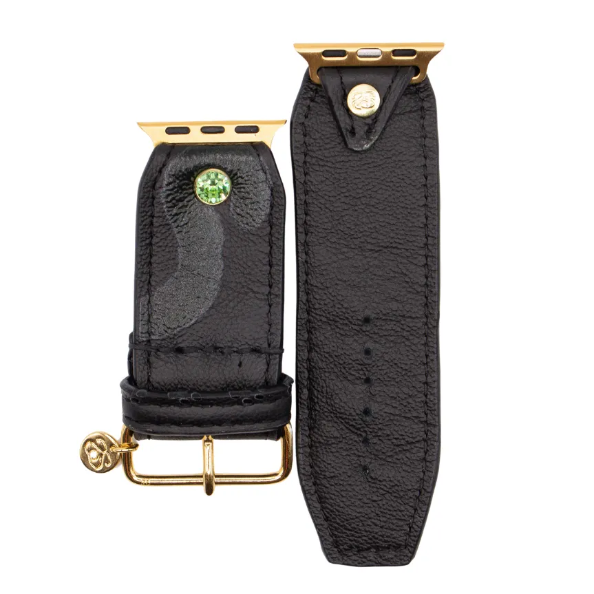 Limited Edition - Lucky the Cat on Black Calfskin Watchband (All Sizes, All Watch Types)