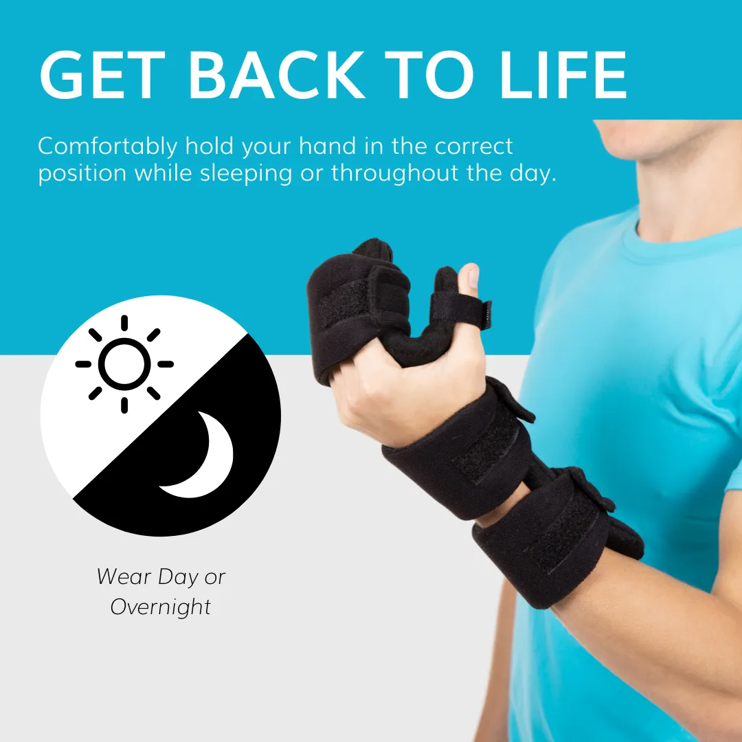 Resting Hand Splint | Day or Night Soft Wrist and Finger Immobilizer Brace for Surgery or Stroke Recovery