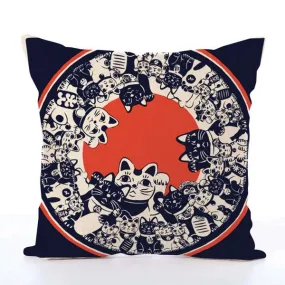 Square Toss Cushion Cover | Lucky Cats Maneki-Neko Navy