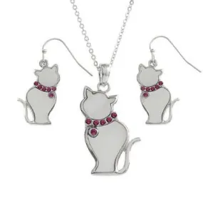 TIDE FASHION JEWELLERY - WHITE SHELL CAT - NECKLACE & EARRINGS